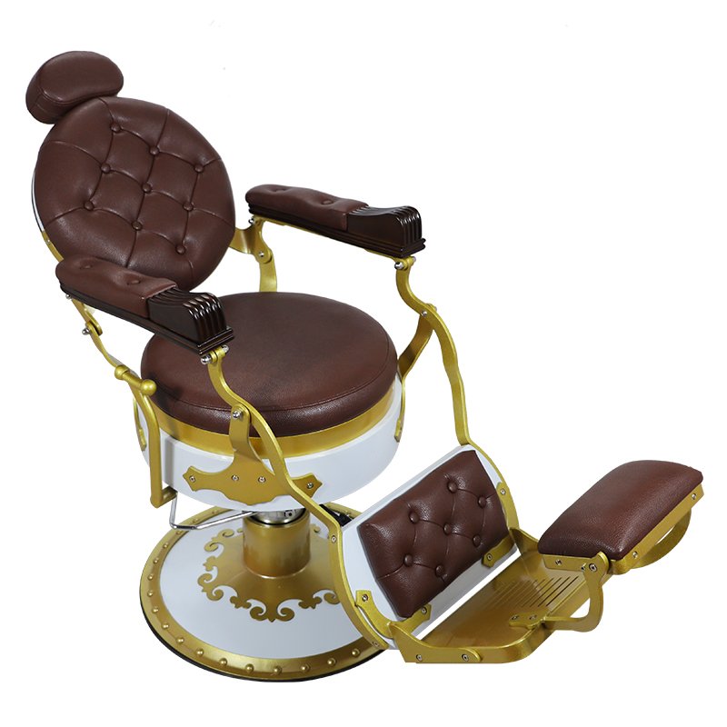 Hot sale Brown retro barber chair high quality hydraulic big pump comfortable and tiltable for barber shop