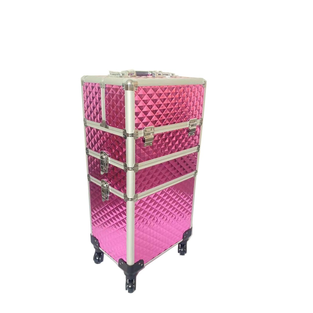 Multifunctional trolley Makeup Train Case Aluminum Rolling makeup bag Case Travel Cosmetic case Red