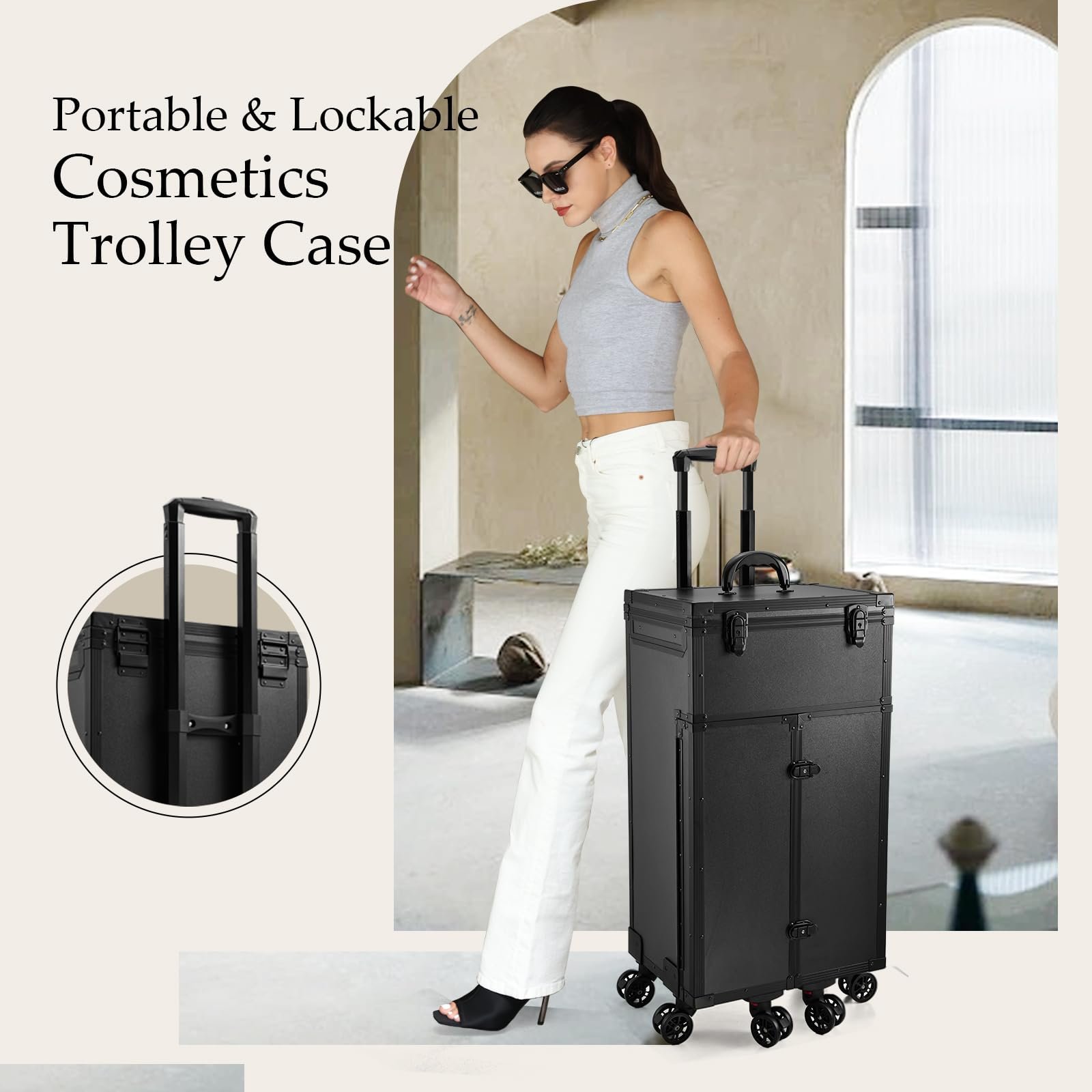 Hairstylist Travel Case Portable Make Up Station Pro Makeup Artist Cosmetic Train Case 4 Drawer Professional Rolling Makeup Case