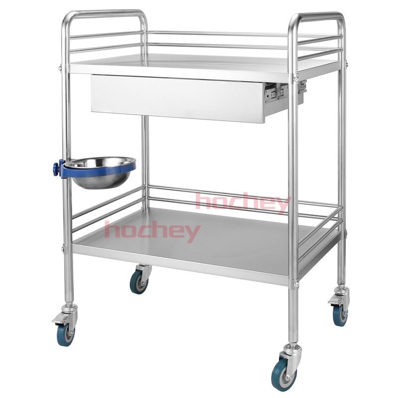 Customized 304 Stainless Steel Medical Cart With Wheels And Drawer Salon Clinic Hospital Trolley