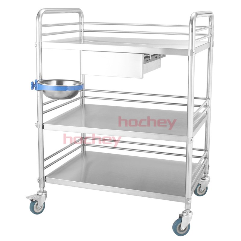 Customized 304 Stainless Steel Medical Cart With Wheels And Drawer Salon Clinic Hospital Trolley