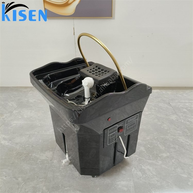 Kisen Luxury 60L Water Tank Black Hair Washing Head Therapy Steamer SPA Pipeless Portable Shampoo Basin Sink For Beauty Bed Use