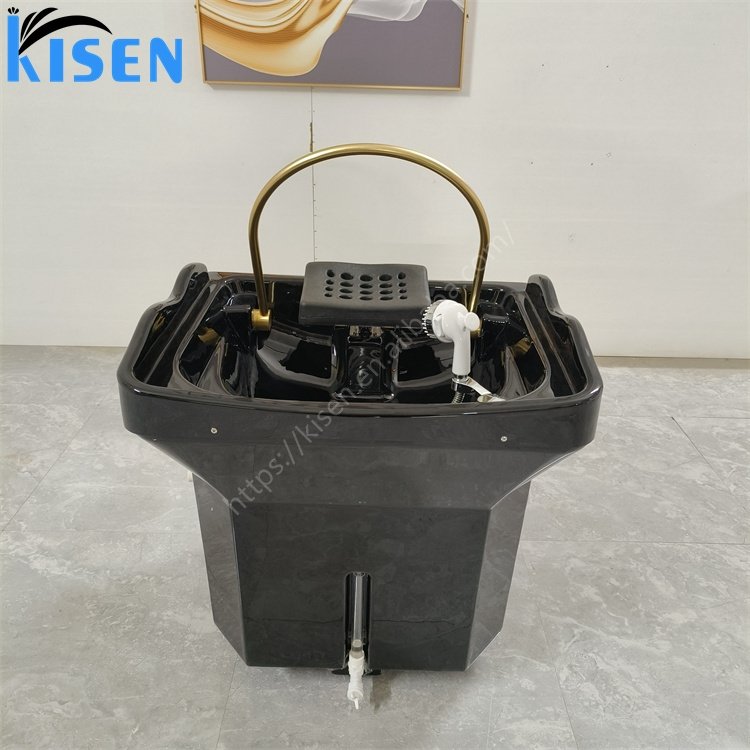 Kisen Luxury 60L Water Tank Black Hair Washing Head Therapy Steamer SPA Pipeless Portable Shampoo Basin Sink For Beauty Bed Use