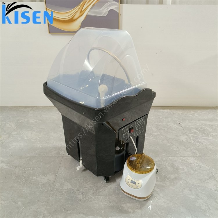 Kisen Luxury 60L Water Tank Black Hair Washing Head Therapy Steamer SPA Pipeless Portable Shampoo Basin Sink For Beauty Bed Use