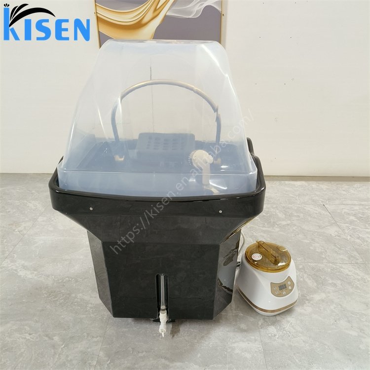 Kisen Luxury 60L Water Tank Black Hair Washing Head Therapy Steamer SPA Pipeless Portable Shampoo Basin Sink For Beauty Bed Use