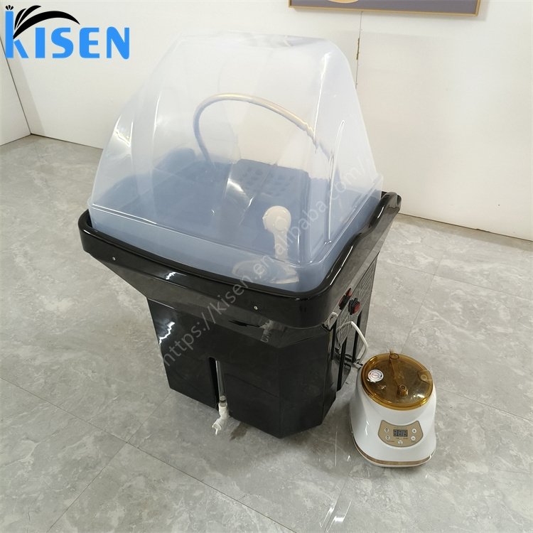 Kisen Luxury 60L Water Tank Black Hair Washing Head Therapy Steamer SPA Pipeless Portable Shampoo Basin Sink For Beauty Bed Use