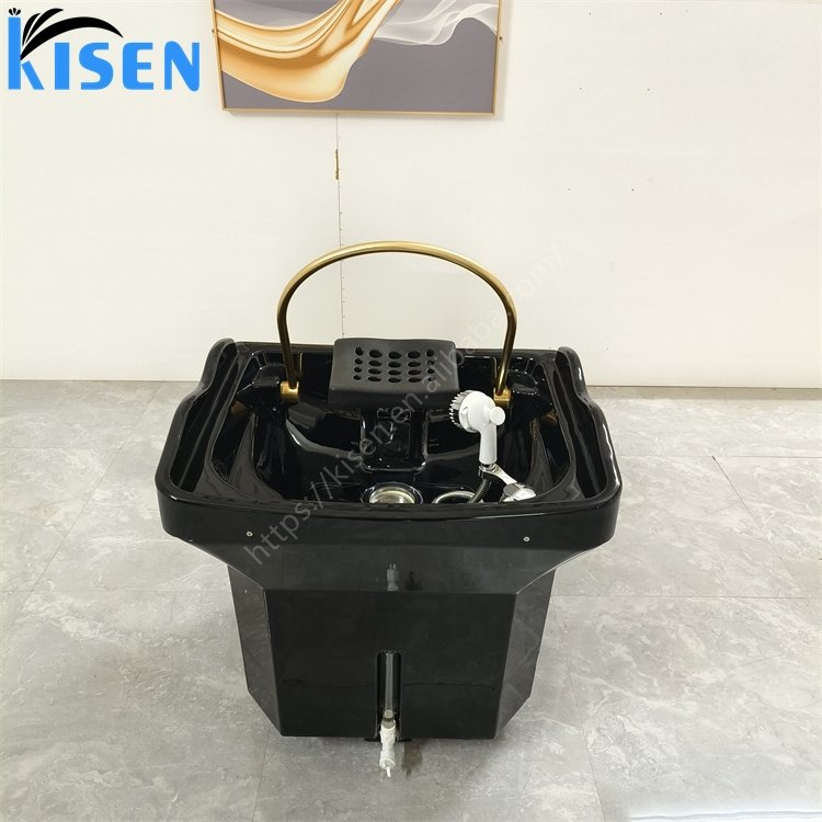 Kisen Luxury 60L Water Tank Black Hair Washing Head Therapy Steamer SPA Pipeless Portable Shampoo Basin Sink For Beauty Bed Use