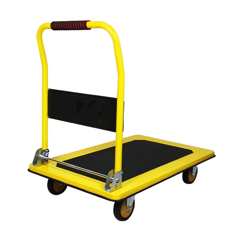 Yellow Steel Plate Cart Moving Trolley Folding Platform Flat Cart Push Cart Max 660LB Capacity