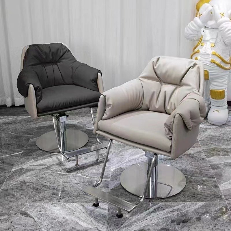 Reversible Hair Chair Adjustable Barber Chair With Stainless Steel Silver Disk Hair Dressing Chair Salon Furniture Barbershop