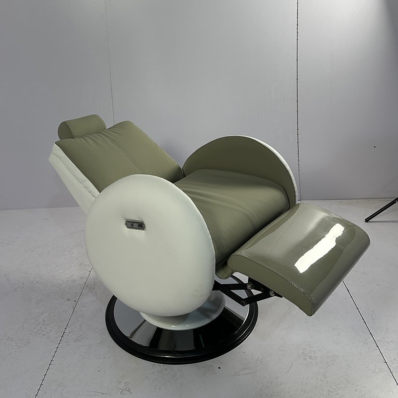 2024 New design white green leather hair saloon barber shop chair 2 motors electric reclining hairdressing chair