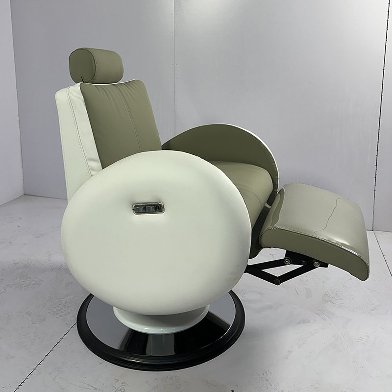 2024 New design white green leather hair saloon barber shop chair 2 motors electric reclining hairdressing chair