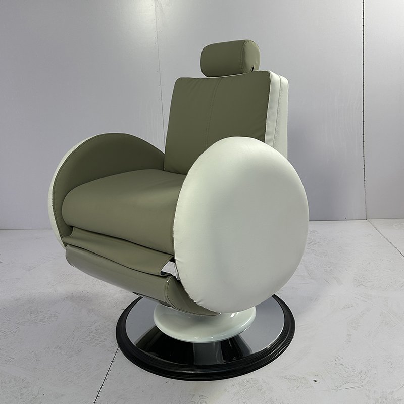 2024 New design white green leather hair saloon barber shop chair 2 motors electric reclining hairdressing chair