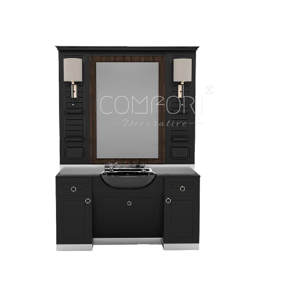 Modern Design Barber Station for Salons Haircut Units with MDF Wood Mirror for Hotels and Malls