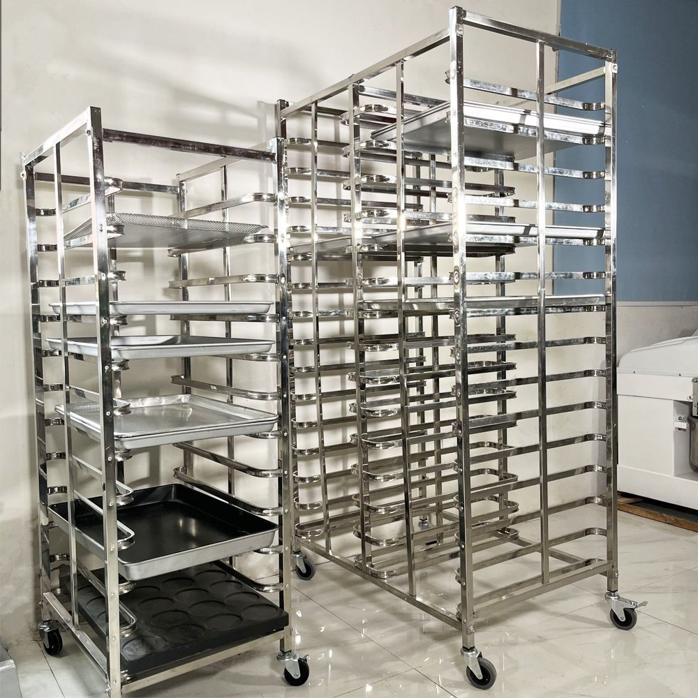 Stainless Steel Bakery Tray Cart Turnover Trolley With Bread Tray Rack For Hotel & Restaurant Supplies
