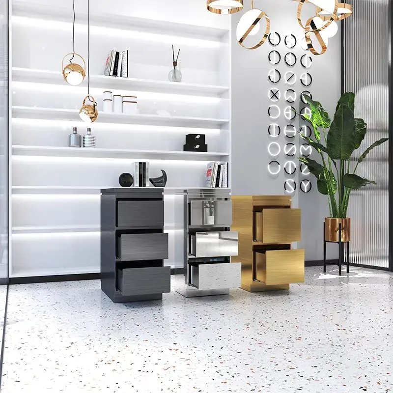 Most Luxury Gold Stainless Steel Salon Beauty Barber Trolley Drawers Salon Trolley Hairdressing Stool Furniture