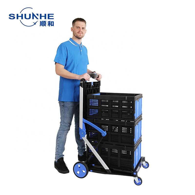Multi-Function Two Layer Foldable Utility Dolly Platform Cart Moving Shopping Goods Transport Hand Truck