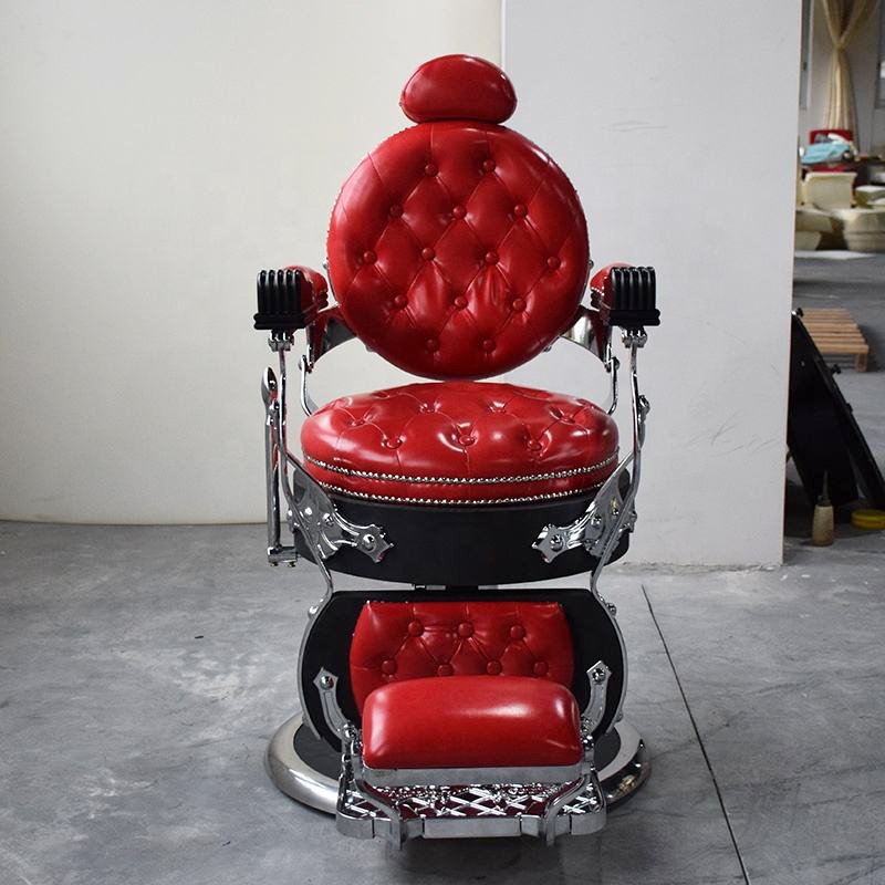 Retro style barbershop red leather styling shaving chair luxury reclining swivel barber chair for salon