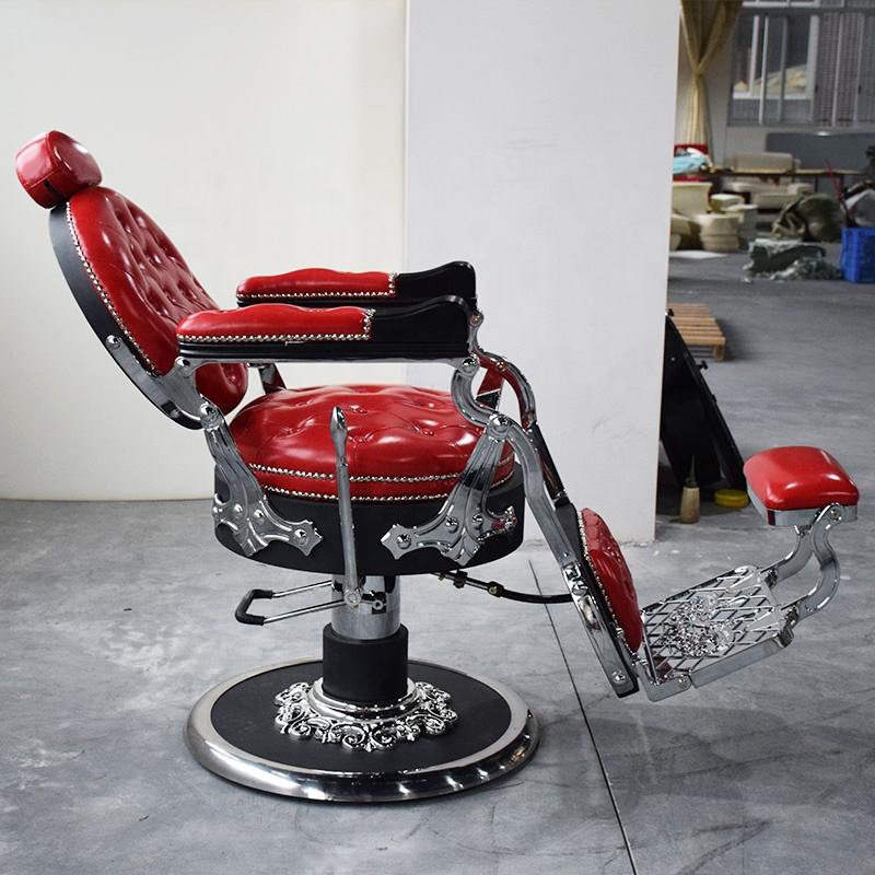 Retro style barbershop red leather styling shaving chair luxury reclining swivel barber chair for salon