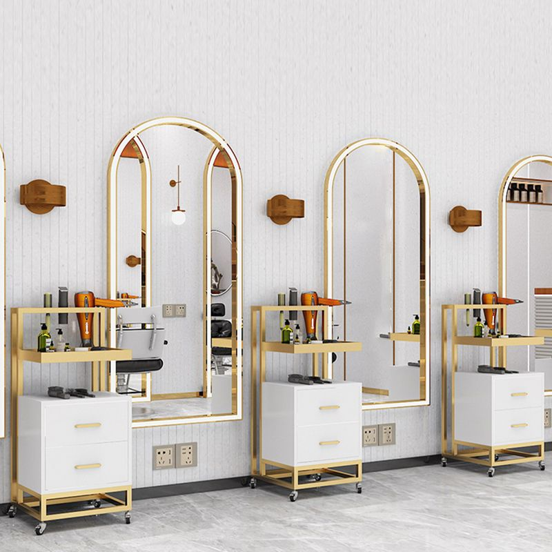 Luxury White Hair Salon Trolley Cart Movable Multi-functional Beauty Hairdressing Salon Tool Gold Trolley Salon