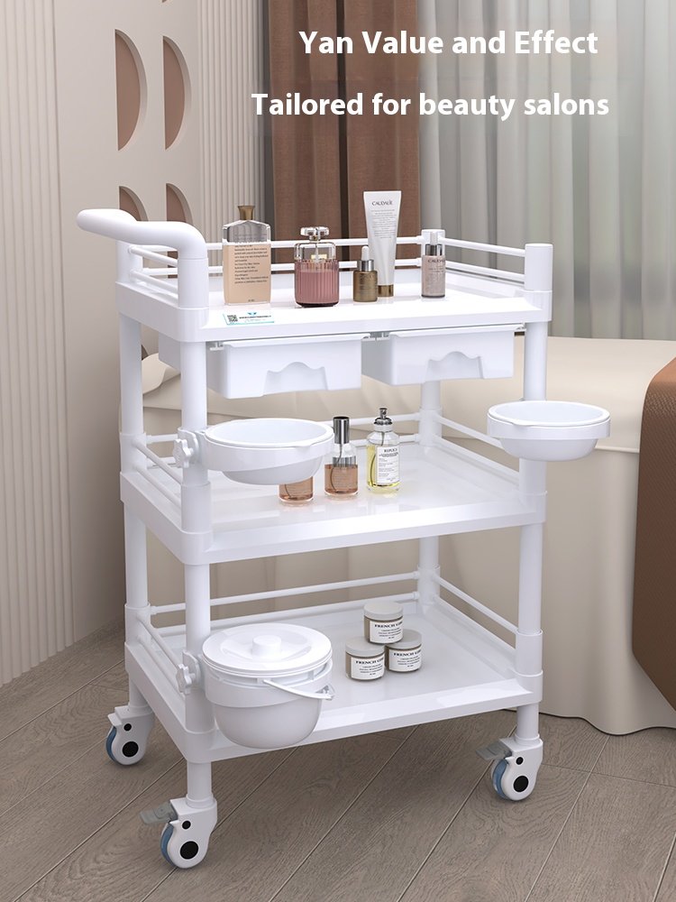 Wholesale of high-quality beauty tools by manufacturers, 3-layer handcart, two washbasins, beauty spa plastic handcart