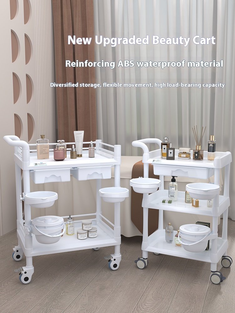 Wholesale of high-quality beauty tools by manufacturers, 3-layer handcart, two washbasins, beauty spa plastic handcart