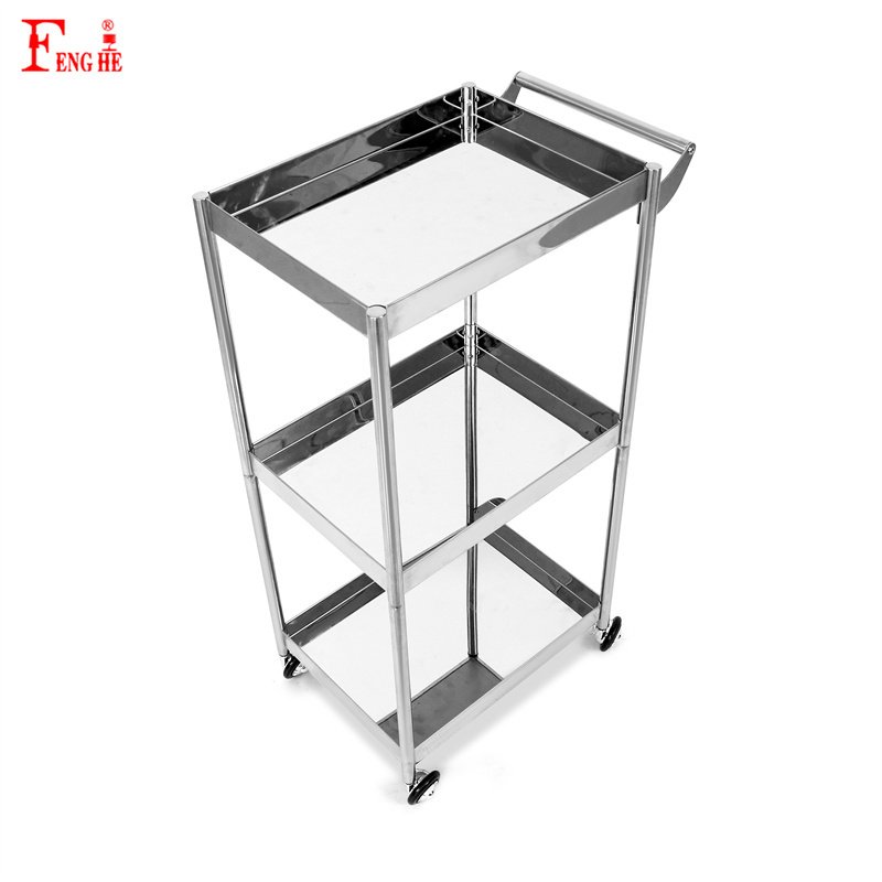 Silver Salon Trolley for Modern Hairdressing Equipment 3 Layer Salon Trolley for Beauty Tool Cart