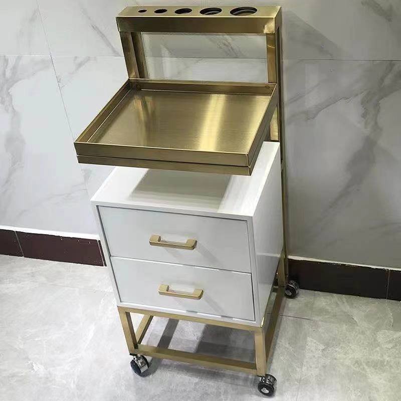 Luxury Stainless Steel Metal Gold Plated Salon Barber Trolley With Directional Wheels For Barber Shop