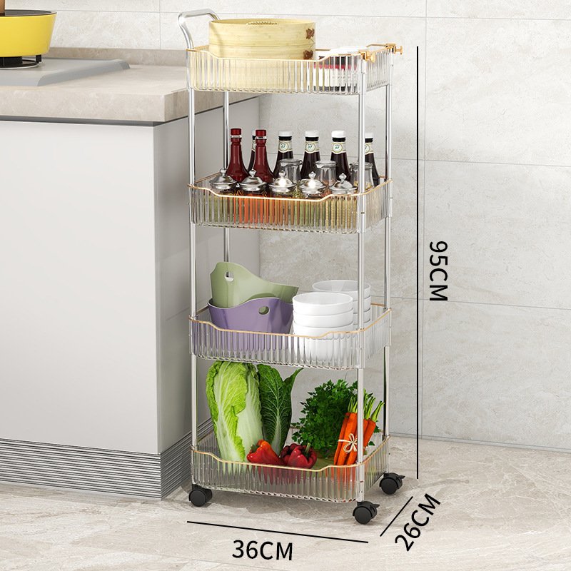 Multi Use Transparent Rack 4 Tiers Salon Storage Shelf with Hand Food Service Trolley Organizer