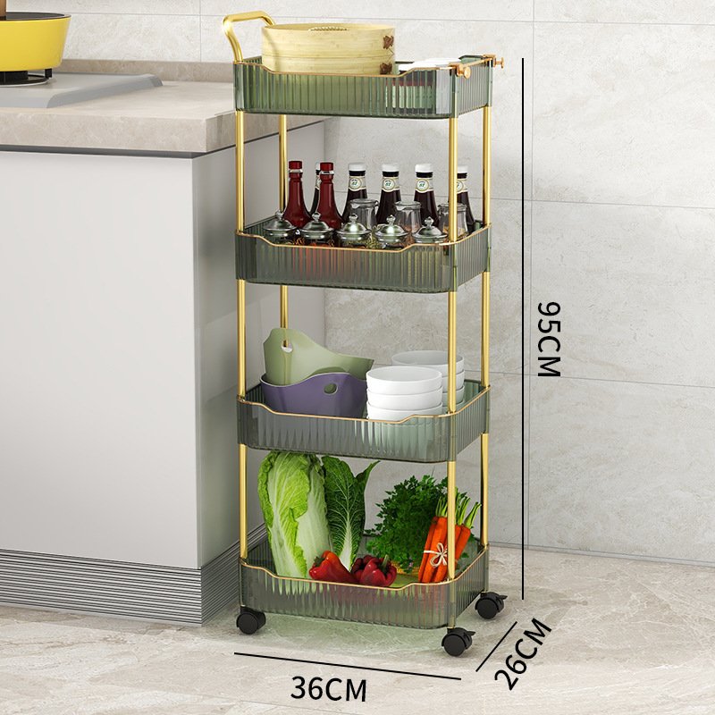 Multi Use Transparent Rack 4 Tiers Salon Storage Shelf with Hand Food Service Trolley Organizer