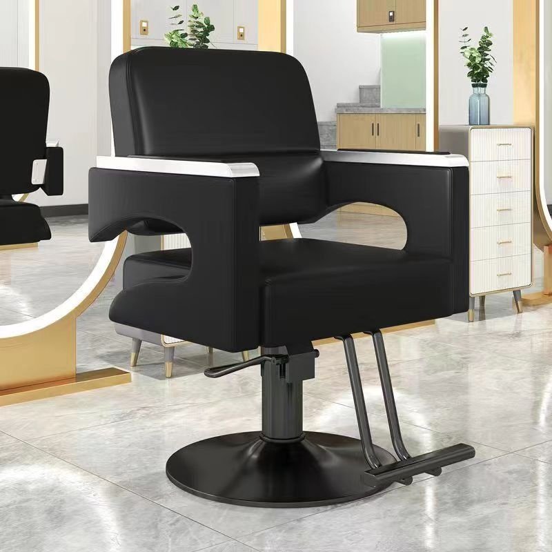 Modern High-end hair salon furniture armchair rotated and lift stainless steel black metal men's barber seat beauty chair
