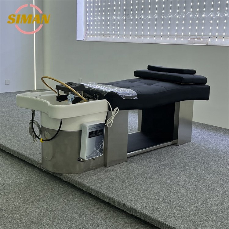 Siman custom gold silver base hair and beauty salon furniture modern shampoo station chair bed with water circulation