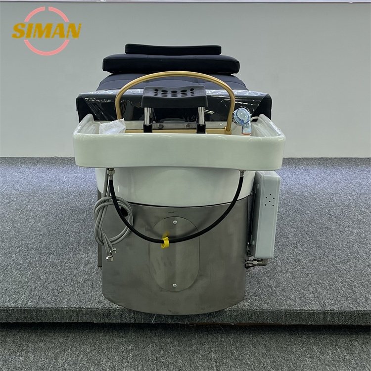 Siman custom gold silver base hair and beauty salon furniture modern shampoo station chair bed with water circulation