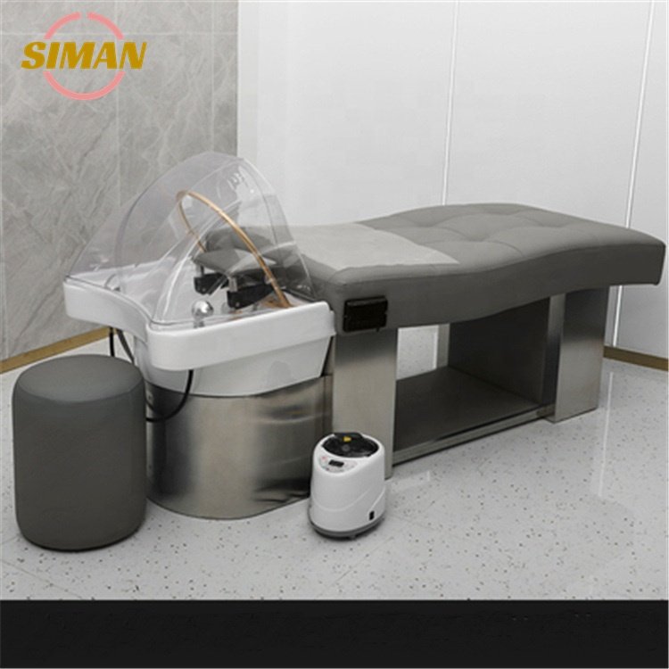 Siman custom gold silver base hair and beauty salon furniture modern shampoo station chair bed with water circulation