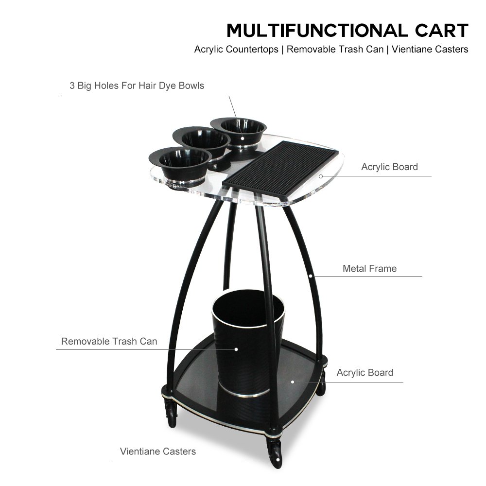 Customized Hairdressing Barber Cart Trolley Professionnel Acrylic Beauty Hair Salon Trolley With Doesn't Suck Hair Wheel