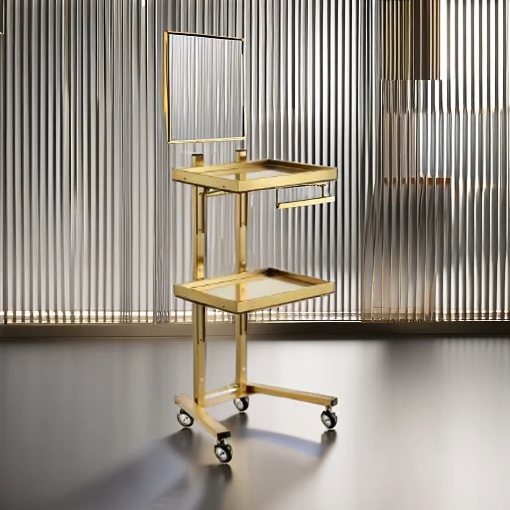 Modern golden hair salon stainless steel beauty stool cart trolley for sale
