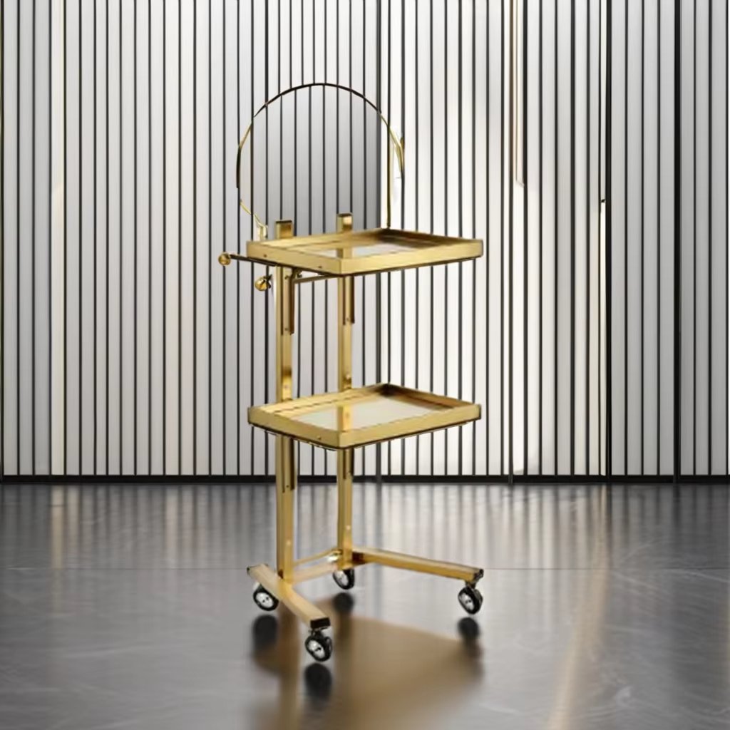 Modern golden hair salon stainless steel beauty stool cart trolley for sale