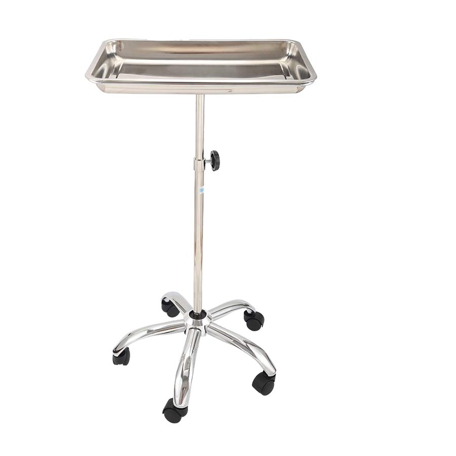 Stainless Steel Tattoo Salon Tray for Hair Stylist Adjustable Salon Rolling Tray with 5 Caster Wheels