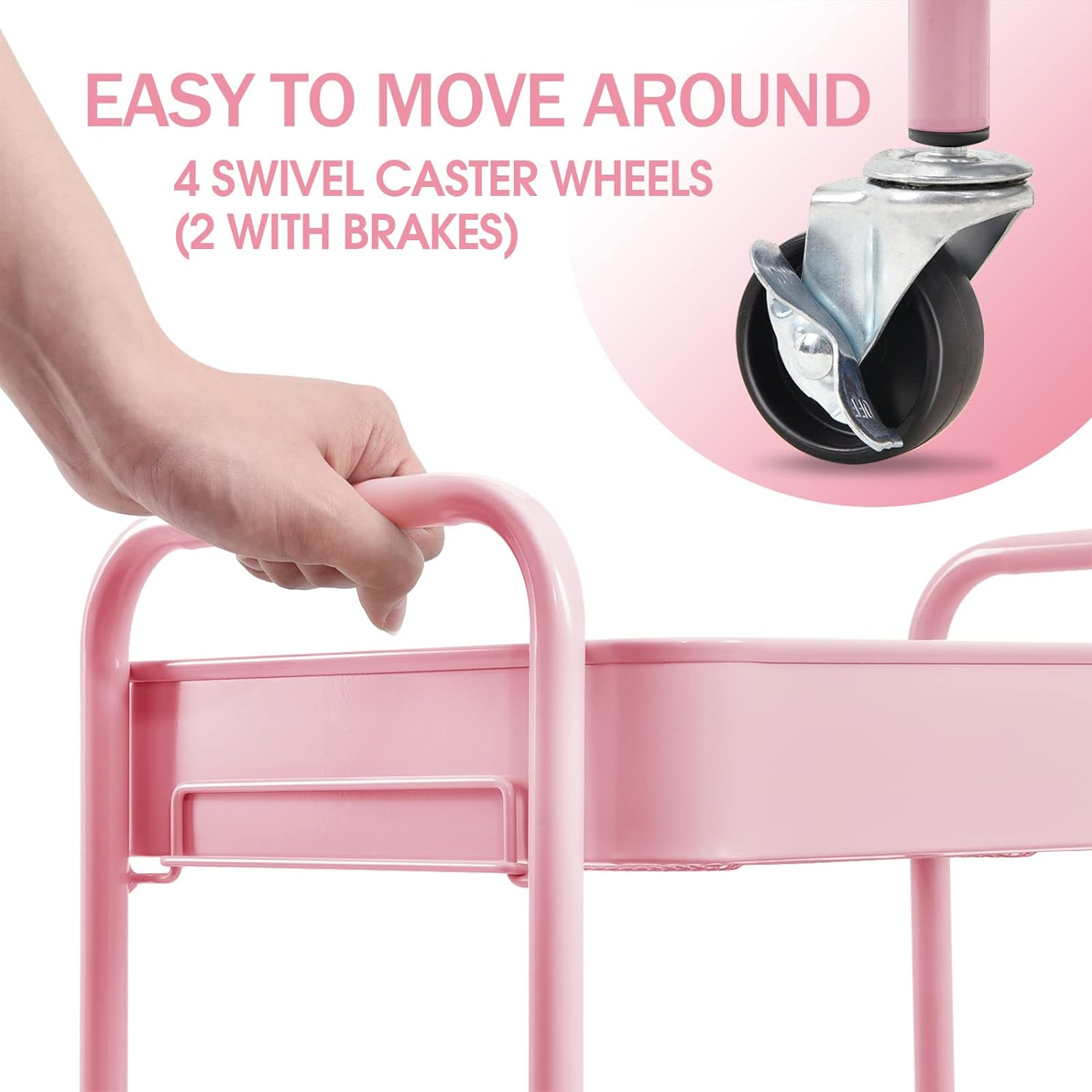 Pink Beauty Tool Cart Multifunctional Hair Salon Tool Cart Small Cart With Roller Air Duct Seat Simple And Fashionable