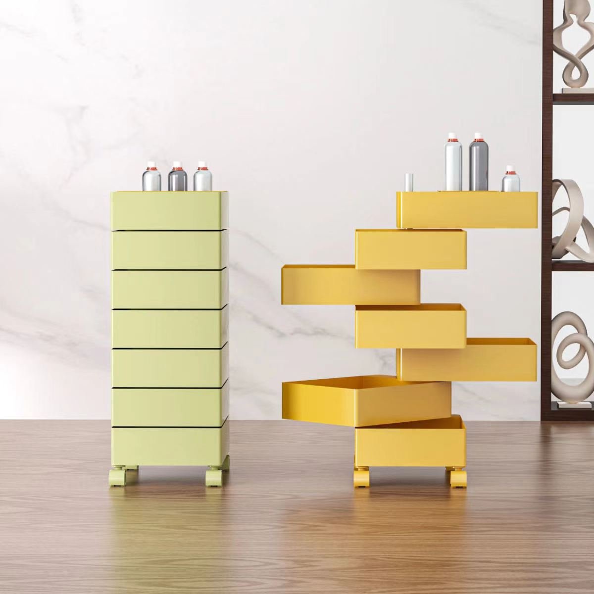 design rectangle ABS plastic 360 degree 5 layer storage with wheel removable cabinet