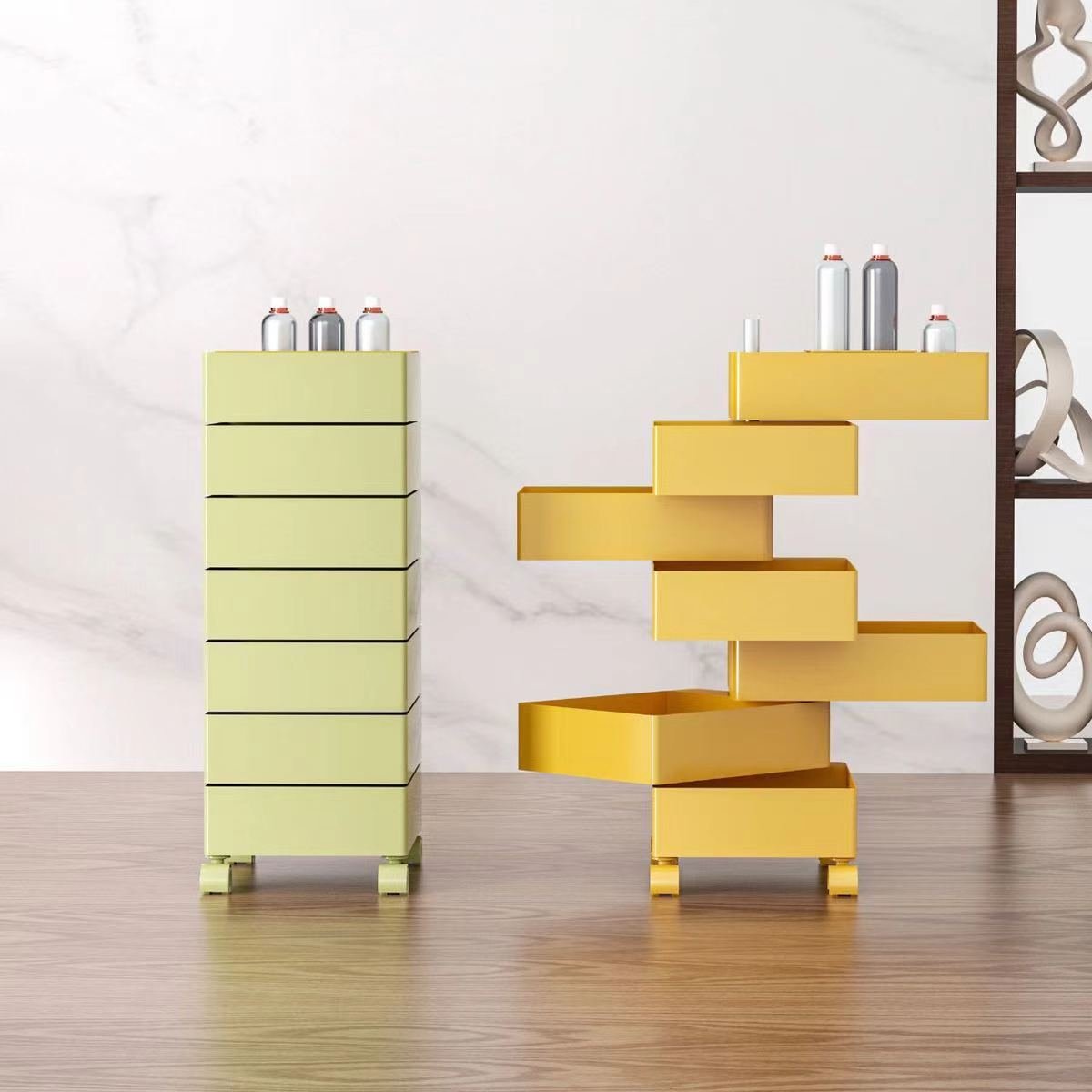 design rectangle ABS plastic 360 degree 5 layer storage with wheel removable cabinet