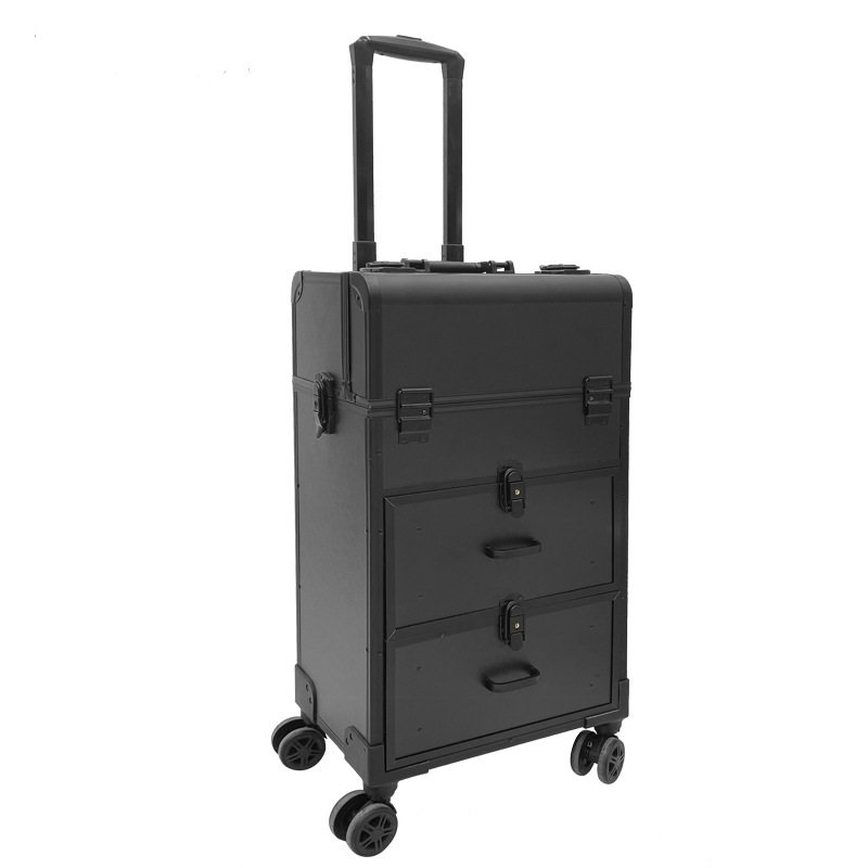 Professional aluminum Cosmetics Trolley makeup case beauty case Professional Rolling Makeup Train Case Beauty Salon