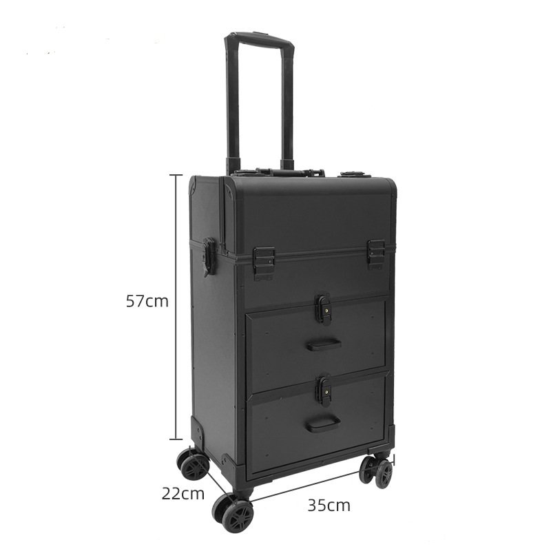 Professional aluminum Cosmetics Trolley makeup case beauty case Professional Rolling Makeup Train Case Beauty Salon