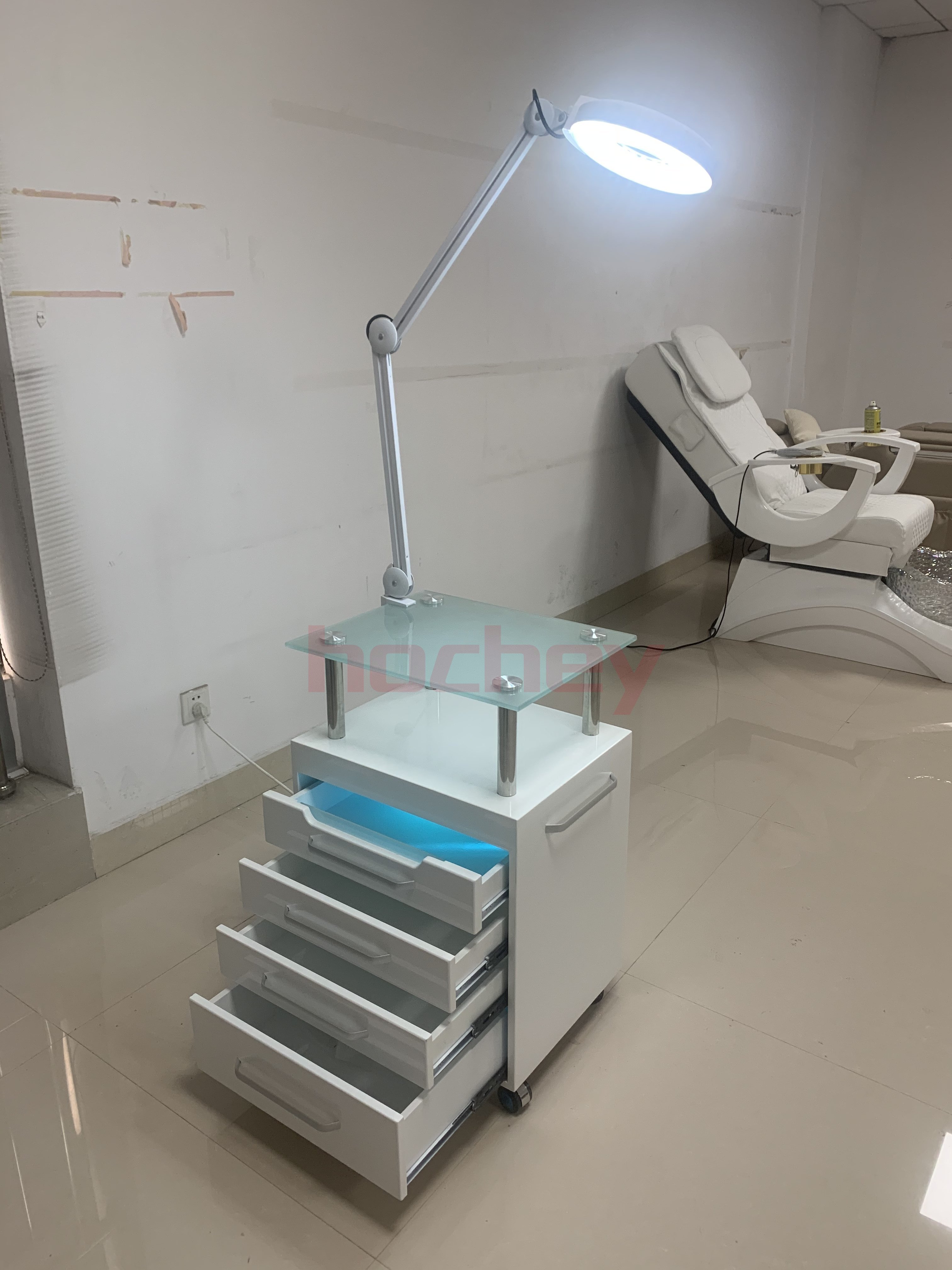 Hochey Beauty Salon Trolley Disinfection Cabinet LED Cold Light Embroidery Lamp Beauty Eyelashes Manicure Instrument Tool Cart