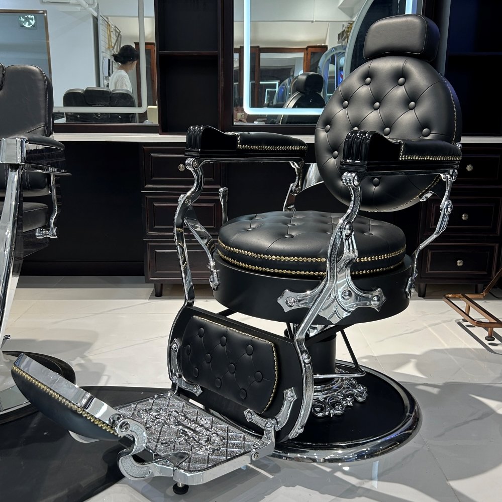 Antique Black Hydraulic Reclining Barber Chair Classic Vintage Style Modern Leather Salon Furniture for Beauty Salons