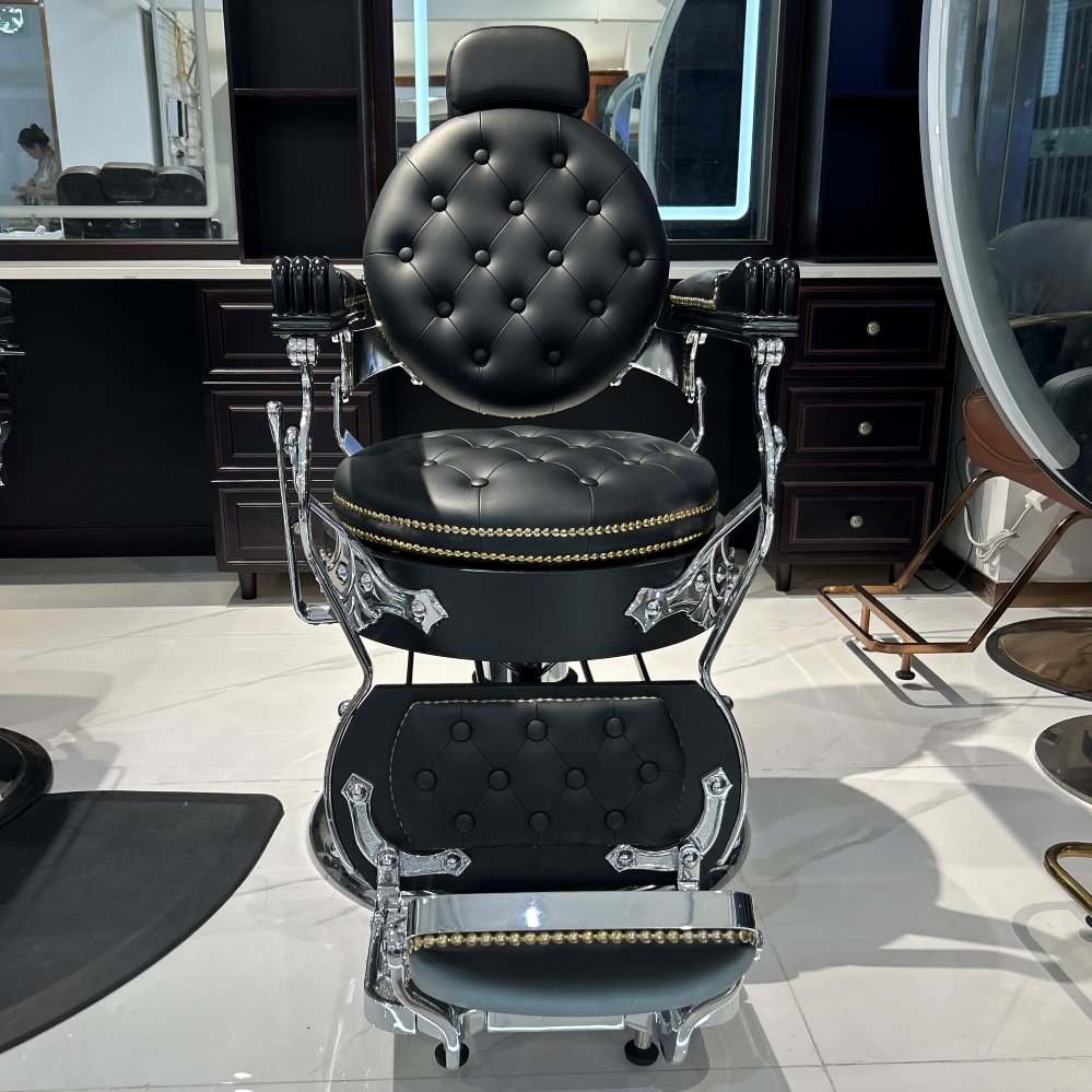 Antique Black Hydraulic Reclining Barber Chair Classic Vintage Style Modern Leather Salon Furniture for Beauty Salons