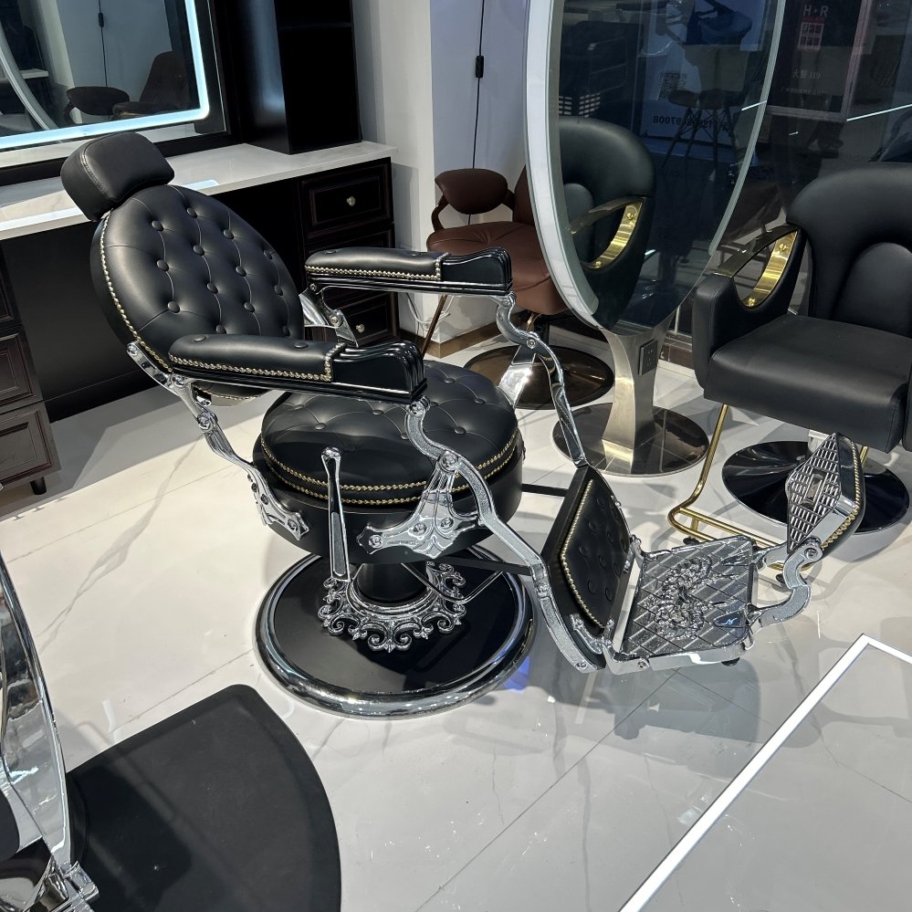 Antique Black Hydraulic Reclining Barber Chair Classic Vintage Style Modern Leather Salon Furniture for Beauty Salons