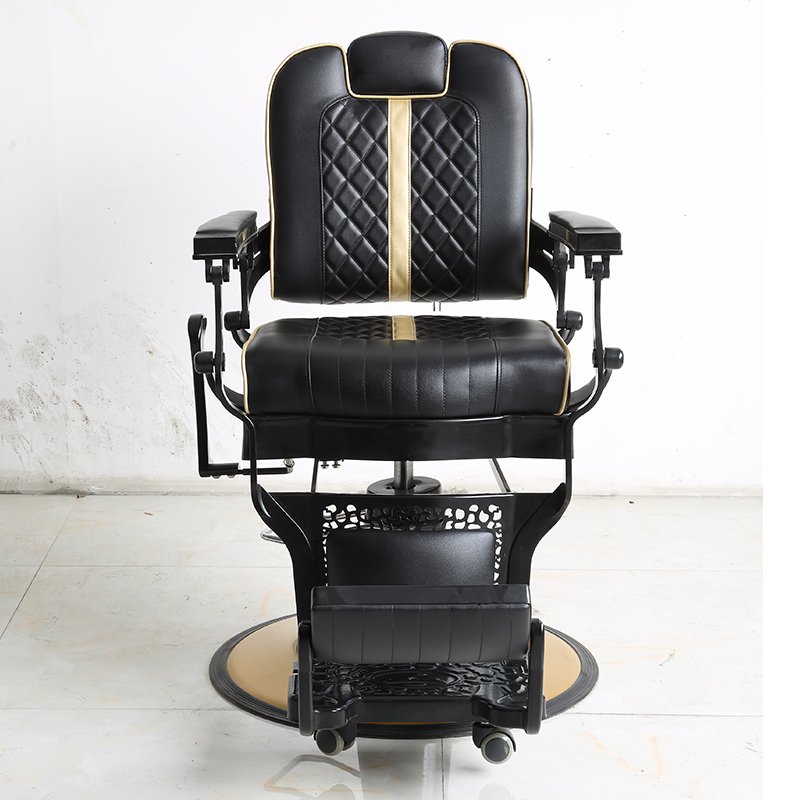 High-end custom barber chair black leather with golden texture can be tilted to use large pump strong support