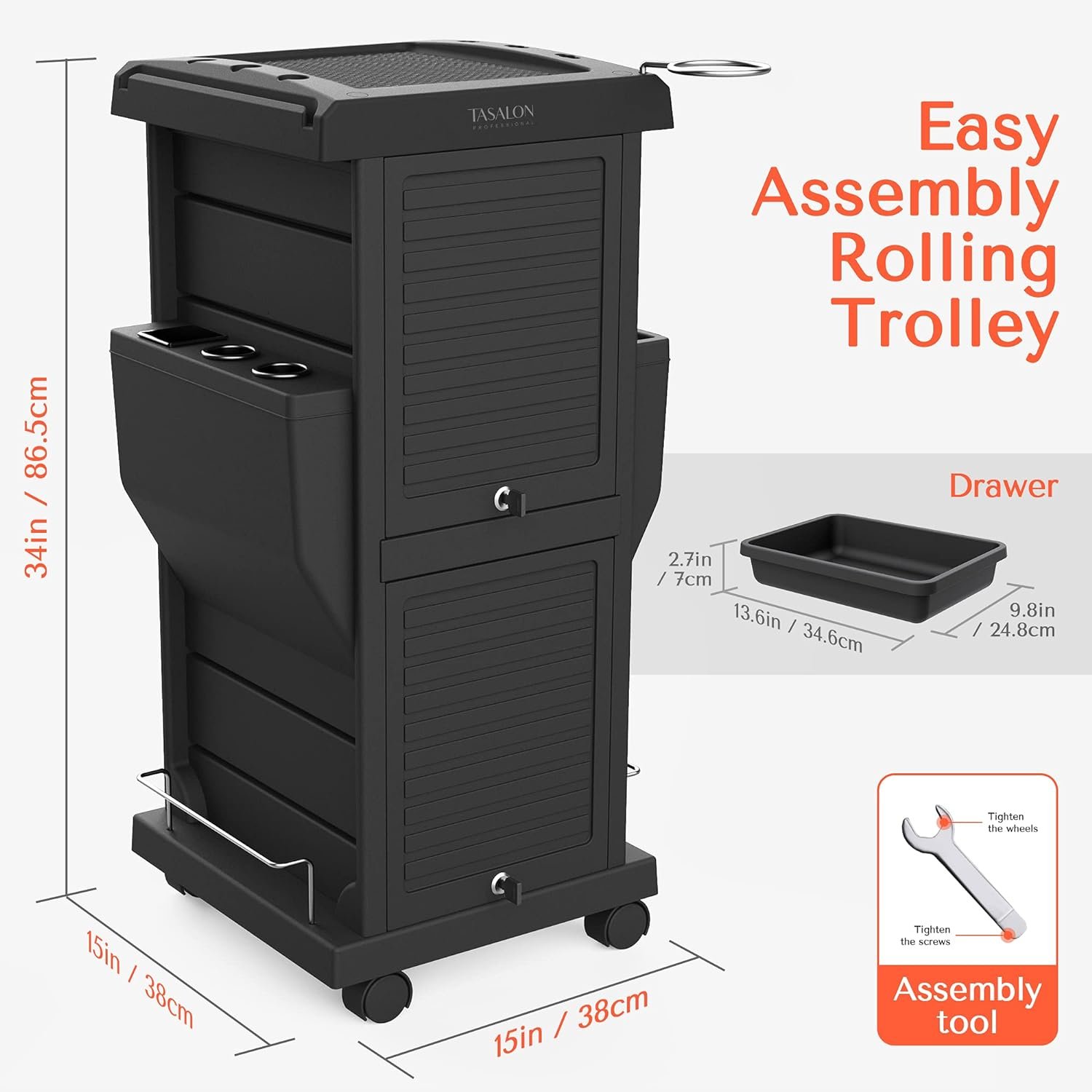Trolley Cart for Hair Salon Station Space Saving Rolling Beauty Cart for Extra Storage Lockable 6 Trays & 2 Tray Holders