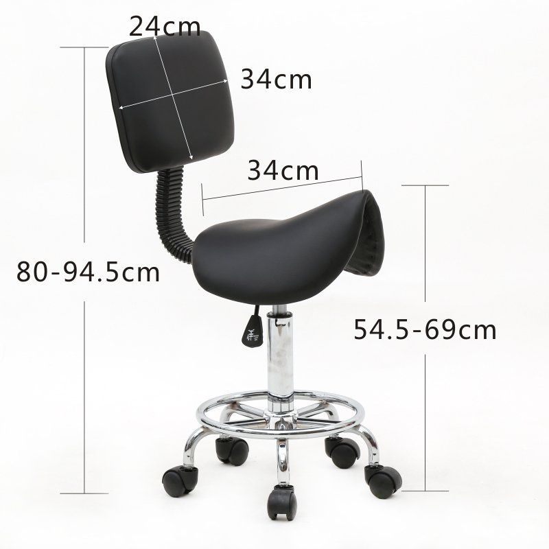 Hot Sale modern PU Leather saddle chair Saddle Shape Adjustable black Salon Stool with back