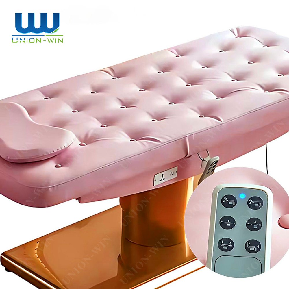 Union Win Unique Luxury Curved Aesthetic Lash Extension Bed Eyelashes Bed Chair Furniture Set with trolley Lash Salon Electric